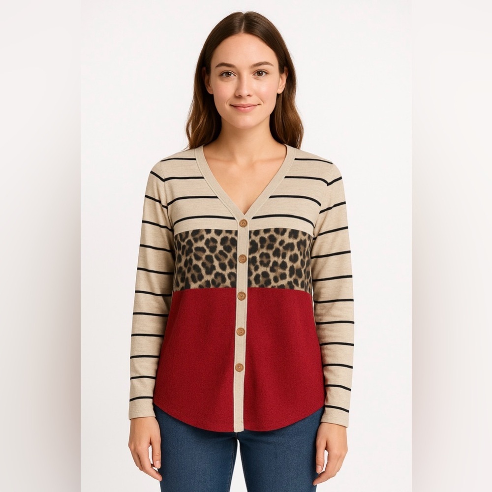 New Bibi oversized leopard casual long sleeve top